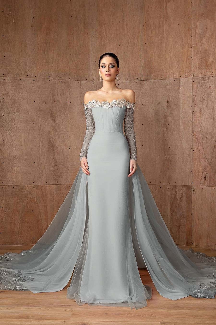 Strapless Long Sleeves Mermaid Long Prom Dress With Appliques