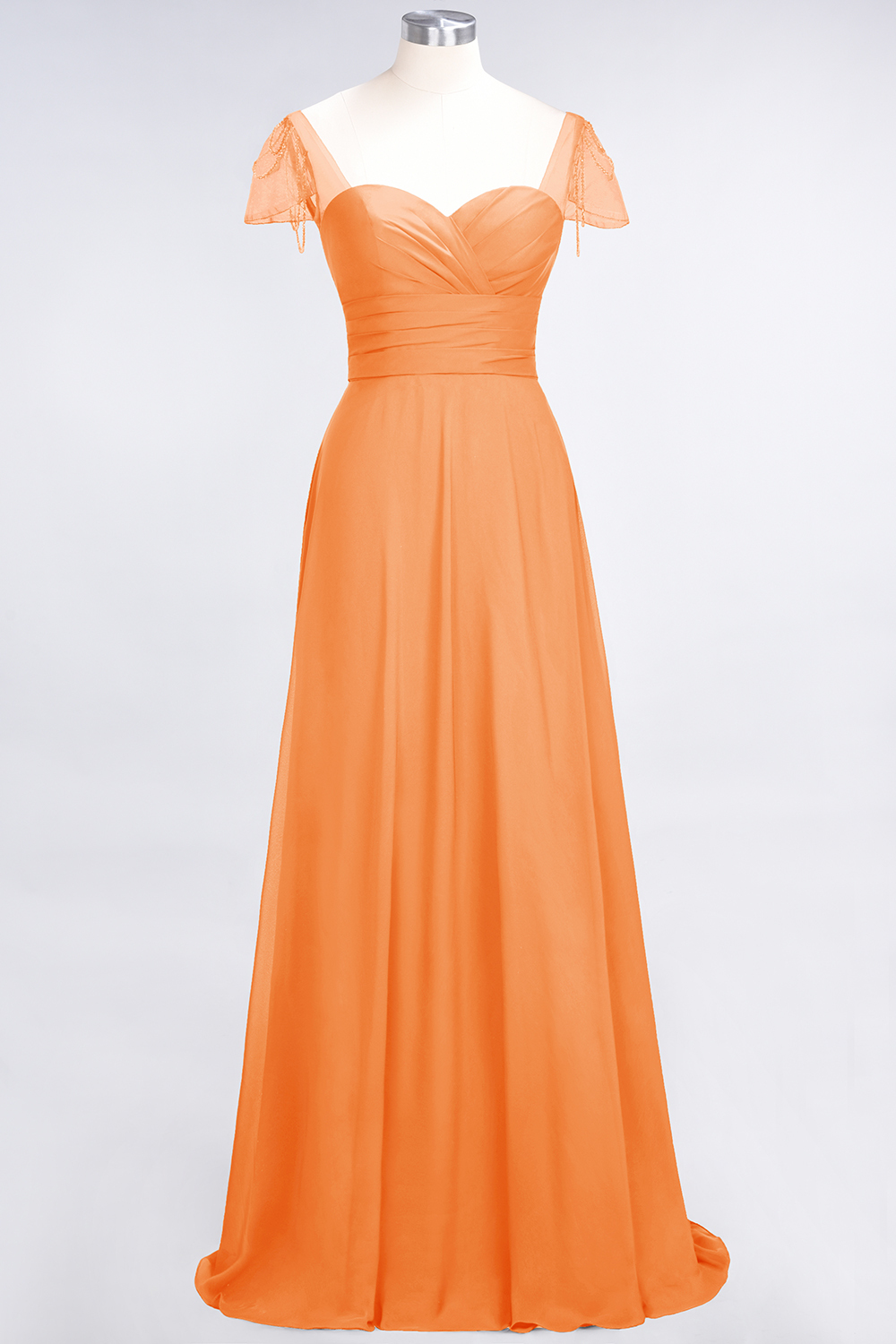 27prom Chic Chiffon Sweetheart Cap-Sleeves Ruffle Bridesmaid Dresses with Beadings-27prom
