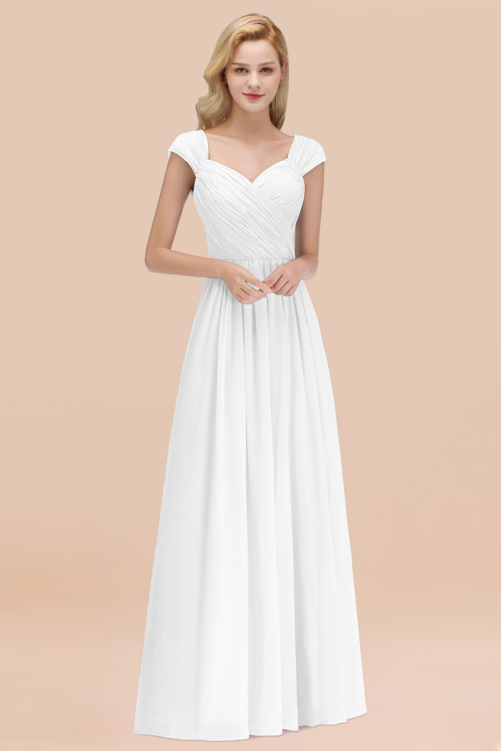 27prom Modest Chiffon Sweetheart Sleeveless Affordable Bridesmaid Dresses with Ruffles-27prom