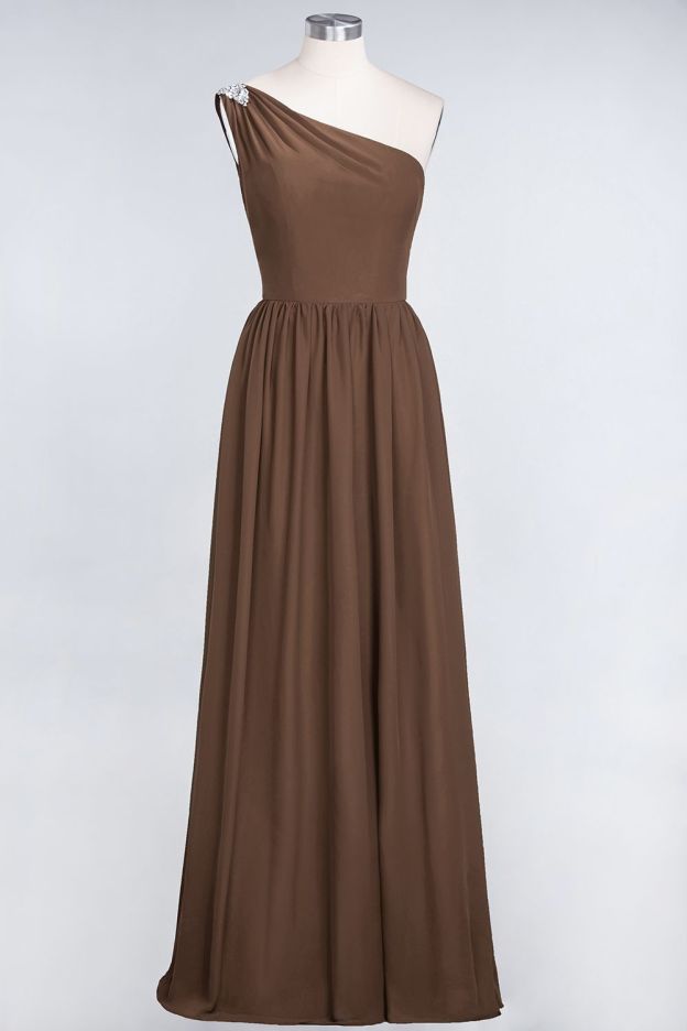 27prom Affordable Chiffon One-Shoulder Ruffle Bridesmaid Dress with Beadings-27prom