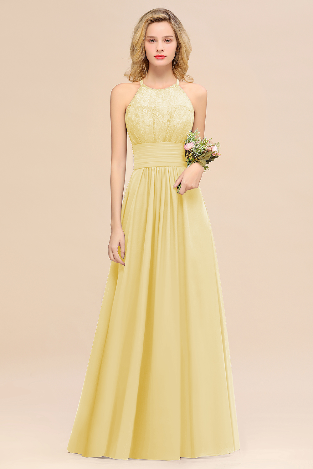 27prom Elegant Halter Ruffles Sleeveless Grape Lace Bridesmaid Dresses Affordable-27prom