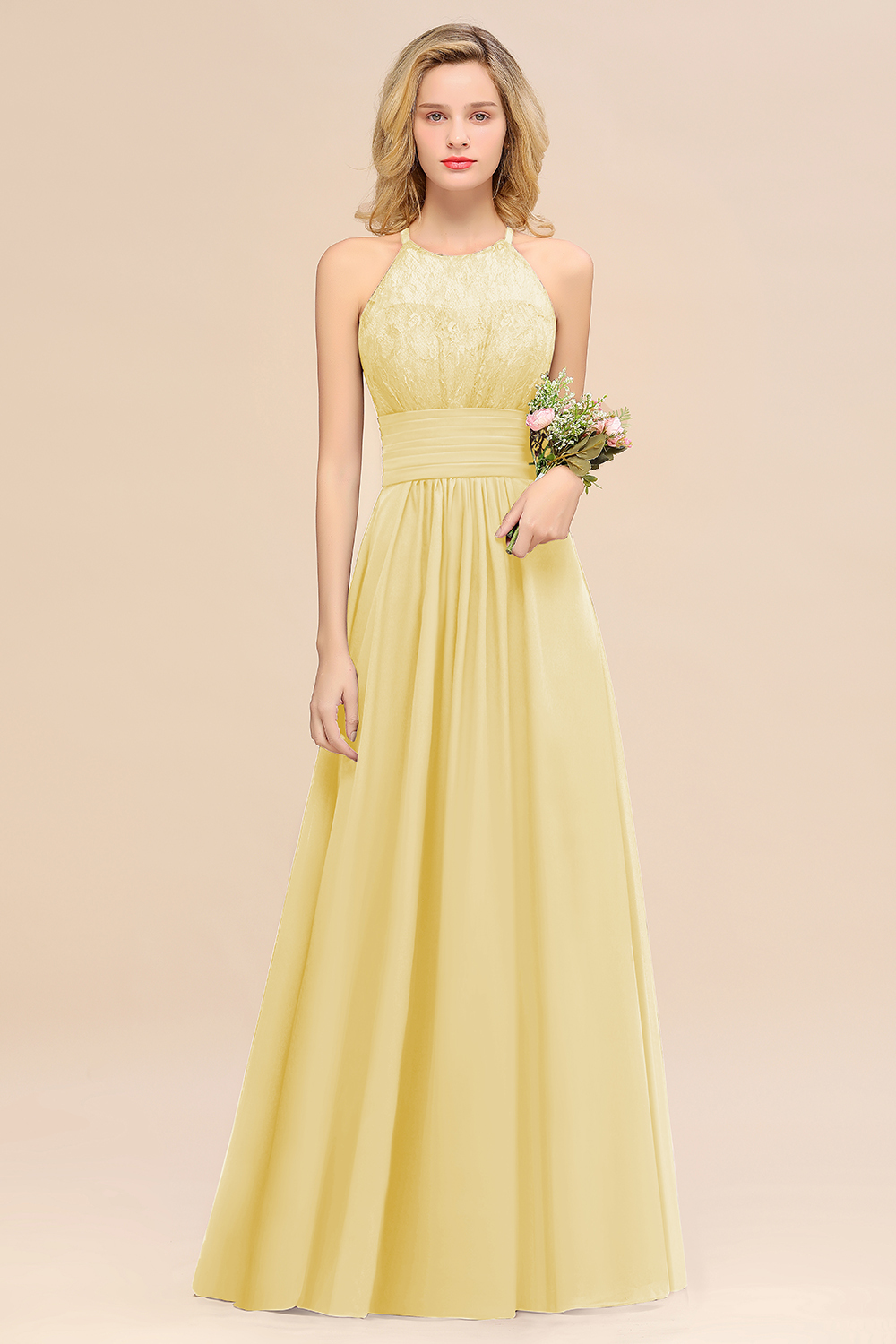 27prom Elegant Halter Ruffles Sleeveless Grape Lace Bridesmaid Dresses Affordable-27prom