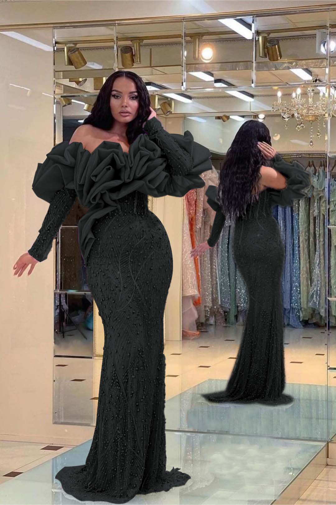 Prom Dress Purple Bubble Sleeves Long Strapless Sequins Beading