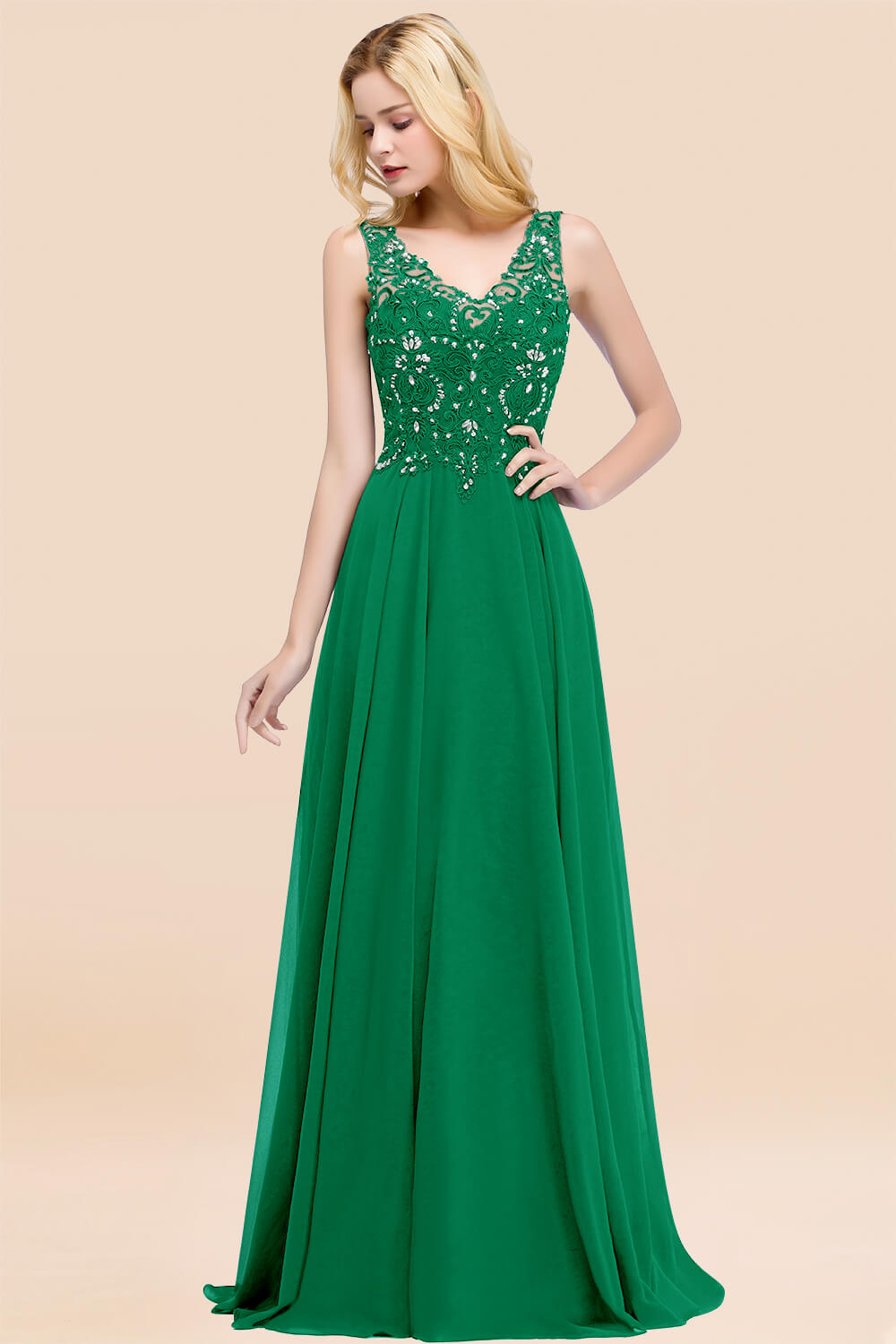 27prom Affordable Lace V-Neck Navy Bridesmaid Dresses With Appliques-27prom