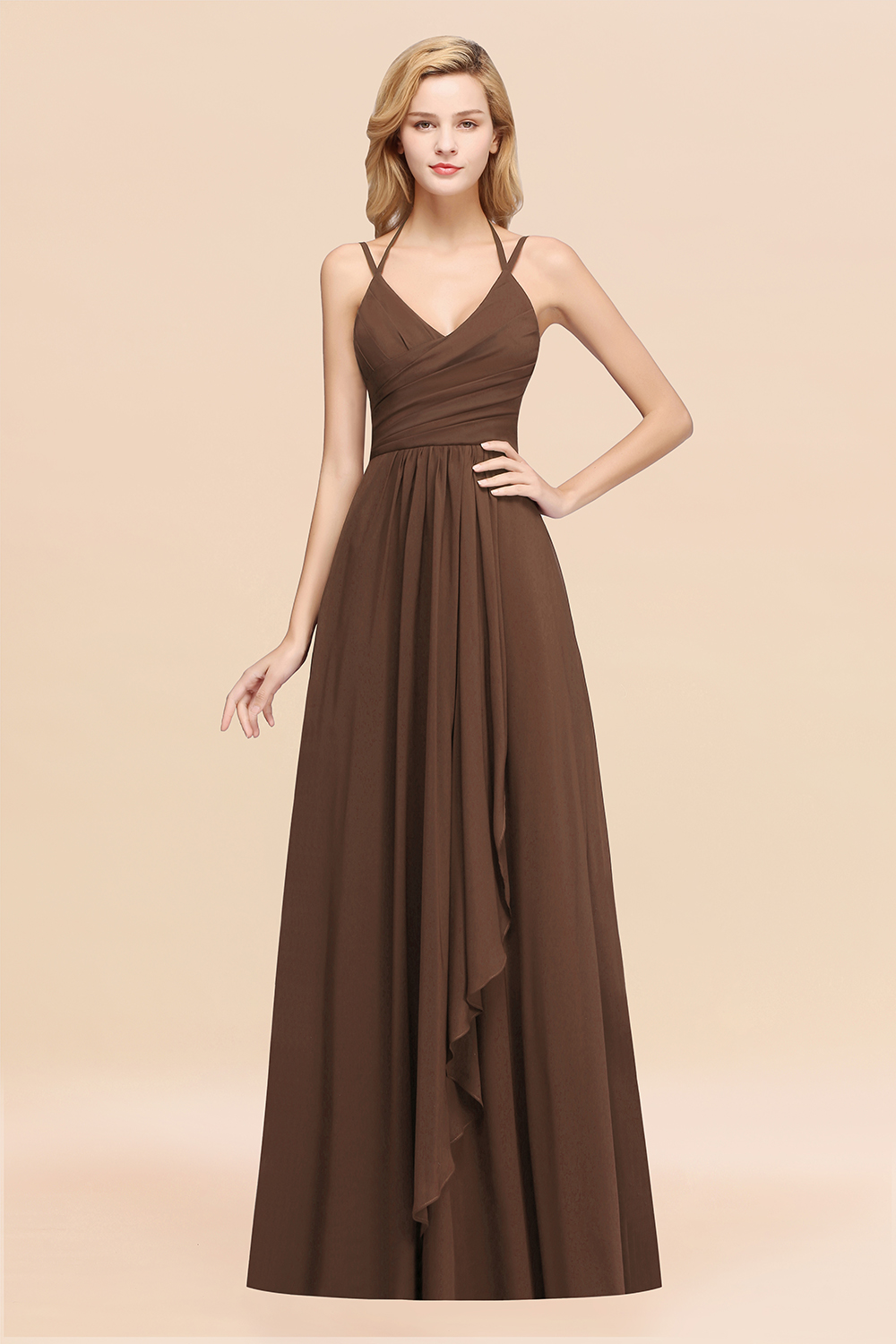 27prom Affordable Chiffon Burgundy Bridesmaid Dress With Spaghetti Straps-27prom