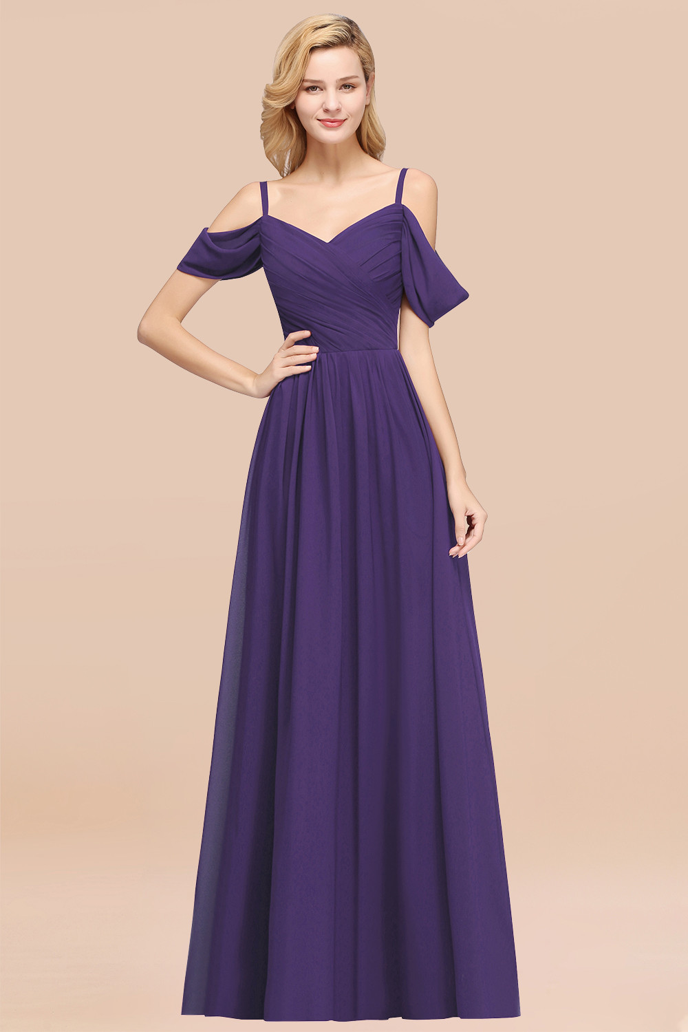 27prom Chic Off-the-shoulder Burgundy Bridesmaid Dress with Spaghetti Straps-27prom