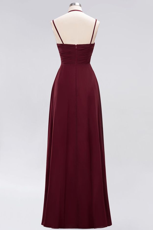 27prom Affordable Chiffon Burgundy Bridesmaid Dress With Spaghetti Straps-27prom