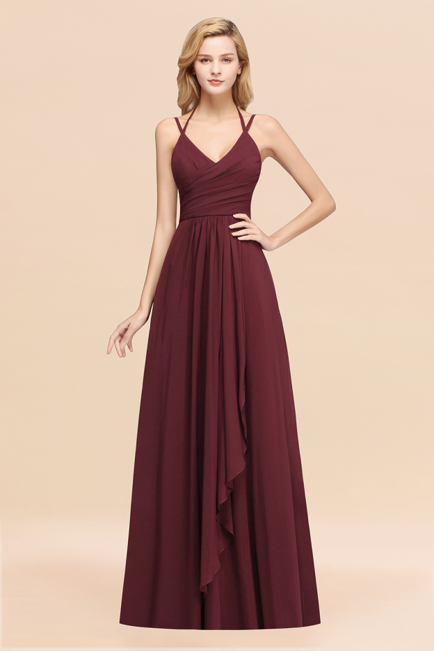 27prom Affordable Chiffon Burgundy Bridesmaid Dress With Spaghetti Straps-27prom