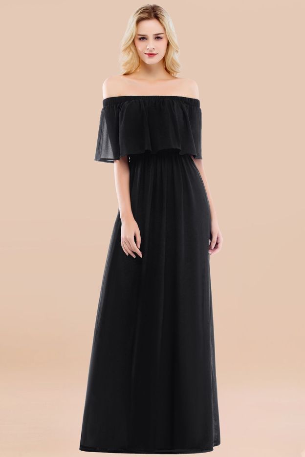 27prom Vintage Off-the-Shoulder Long Burgundy Bridesmaid Dress with Ruffle-27prom