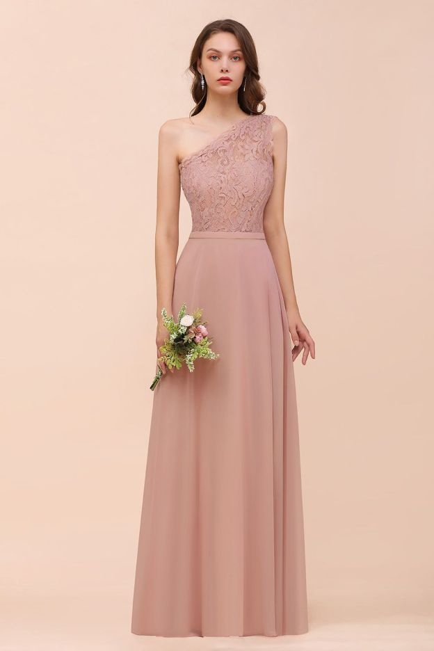 27prom New Arrival Dusty Rose One Shoulder Lace Long Bridesmaid Dress-27prom