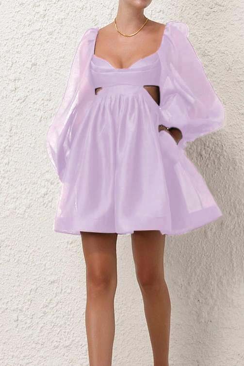 Black Long Sleeves Backless A Line Short Prom Dress With Pockets