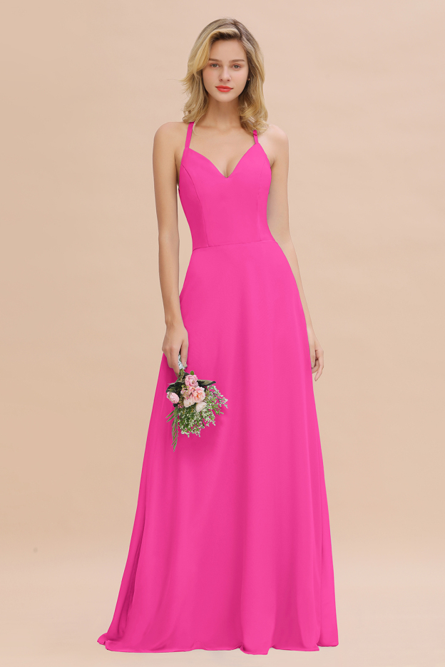 27prom Modest Halter V-Neck Sleeveless Long Bridesmaid Dresses Online-27prom