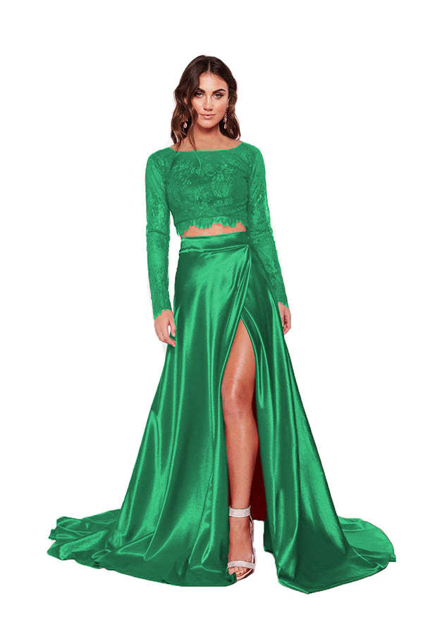 Two-Piece Lace Prom Dress with Slit
