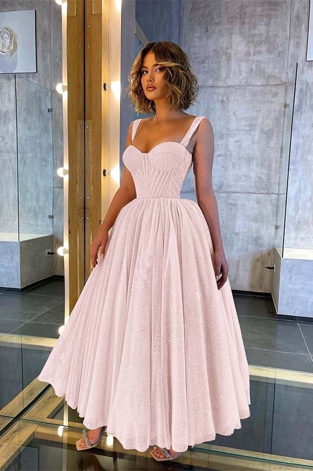 Chic Glittering Straps Sweetheart Sleeveless A Line Prom Dress With Sequins
