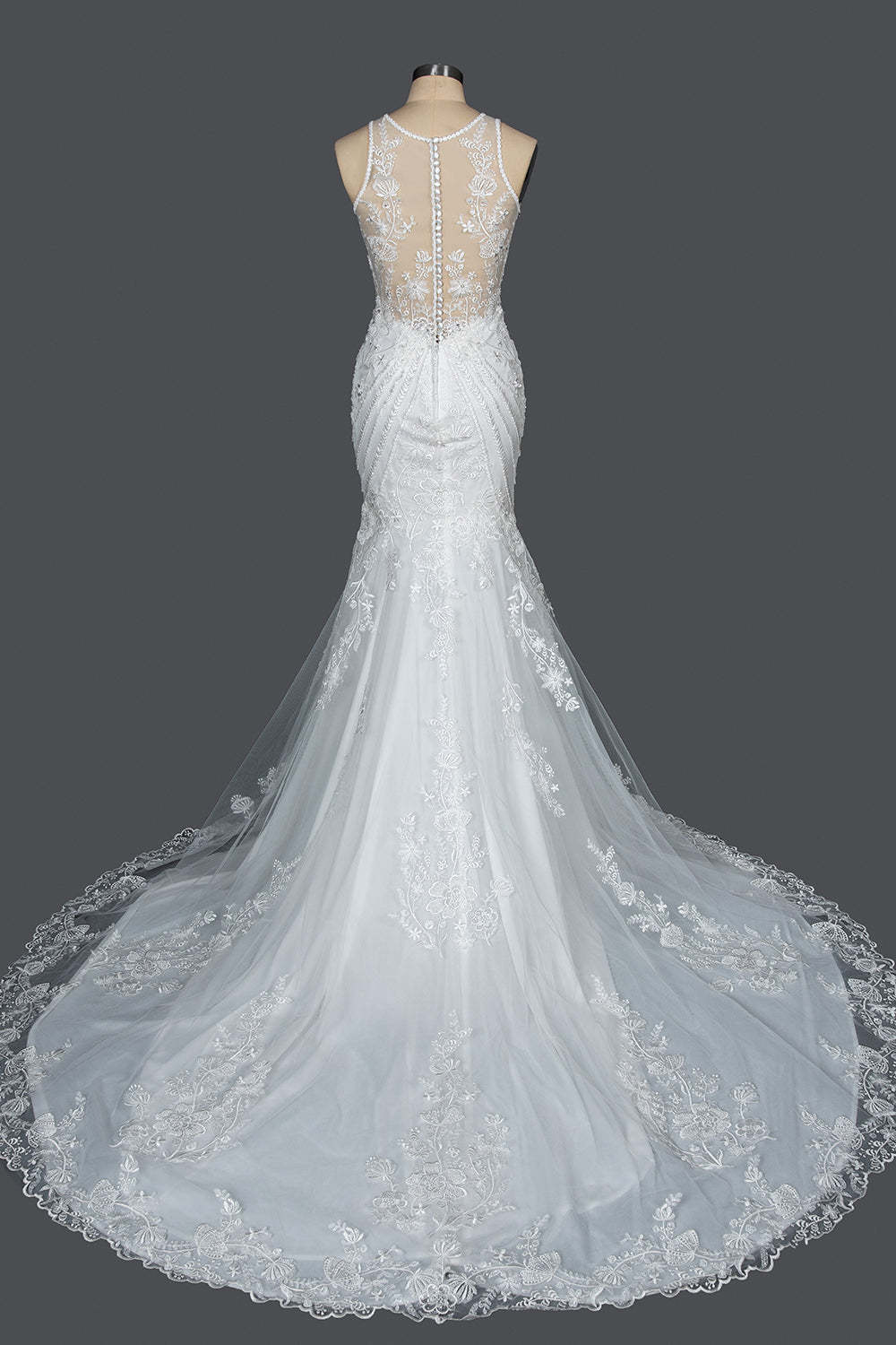 Mermaid Scoop Neck Jewel Wedding Dress with Beadings and Appliques