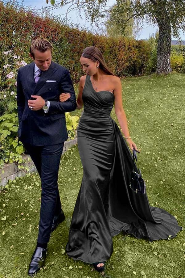 Stunning One Shoulder Sleeveless Dark Green Prom Dress Long With Pleated