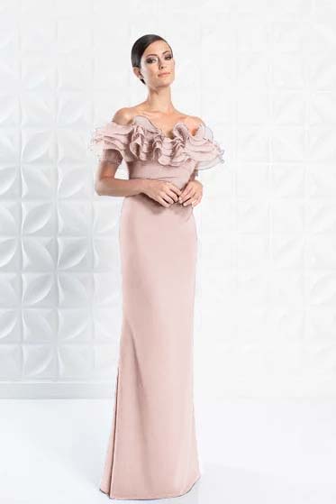 Off the Shoulder Sleeveless Long Mermaid Prom Dress With Ruffles