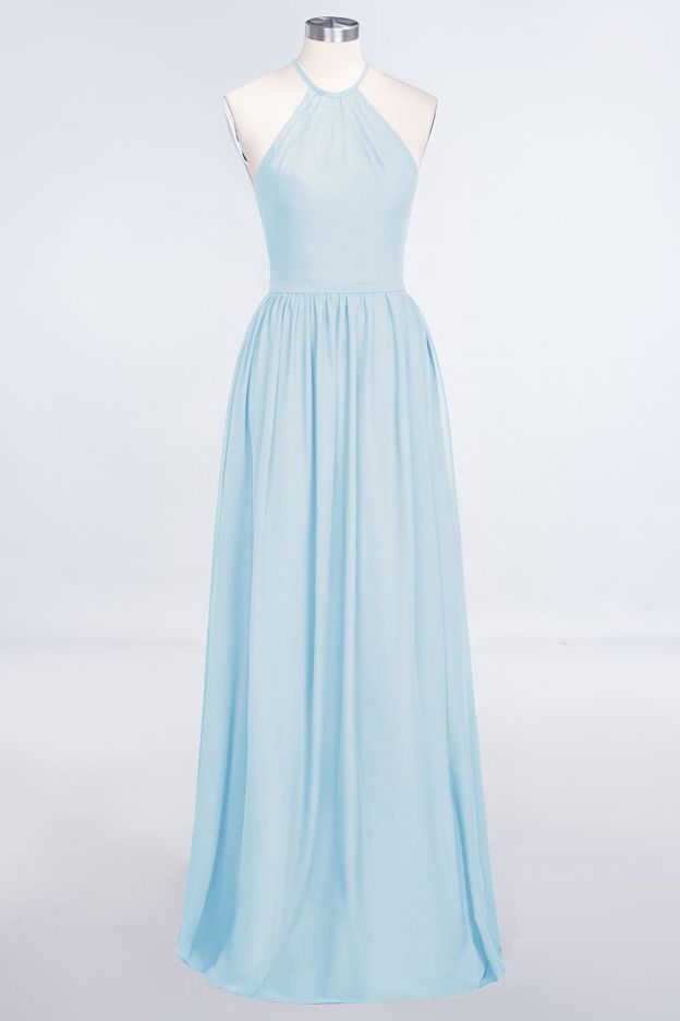 27prom Affordable Halter Sleeveless Long Burgundy Bridesmaid Dress with Ruffle-27prom