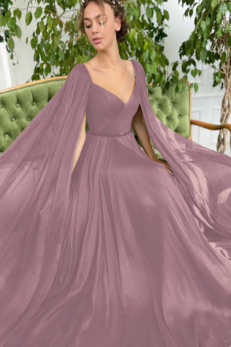 Elegant Green Long Sleeves Formal Belt Prom Dress Tulle With Split