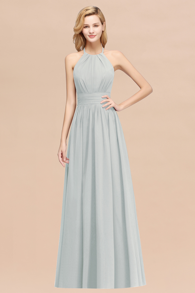 27prom Elegant High-Neck Halter Long Affordable Bridesmaid Dresses with Ruffles-27prom