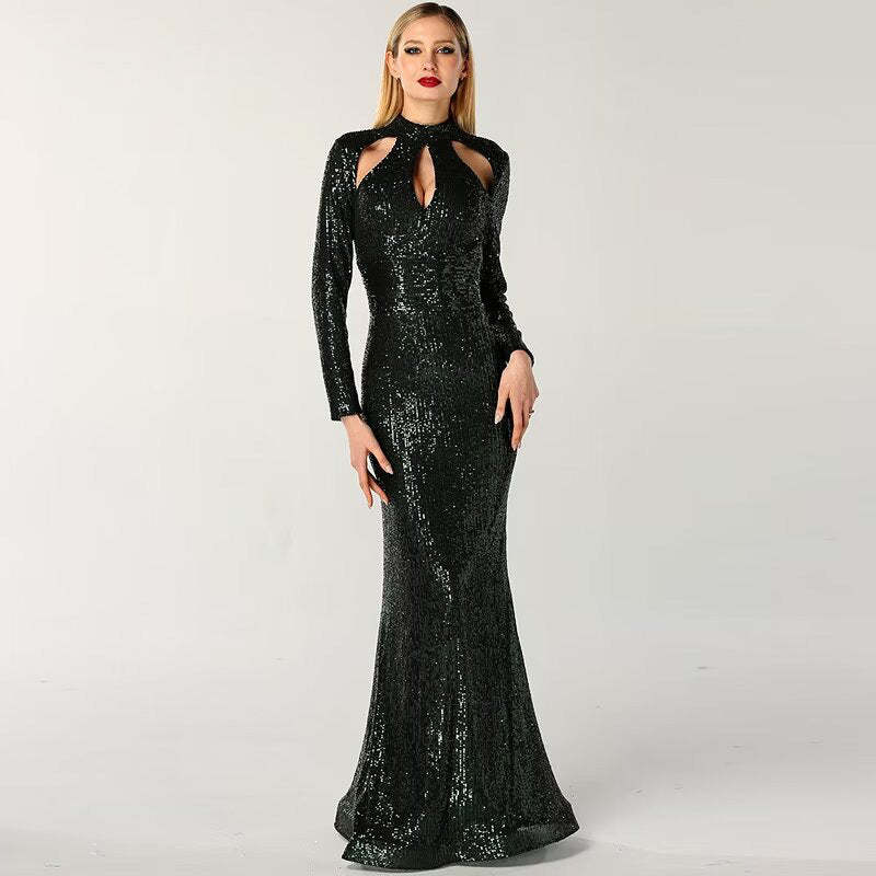 Black Green Long Sleeve Sexy Mermaid Prom Dress