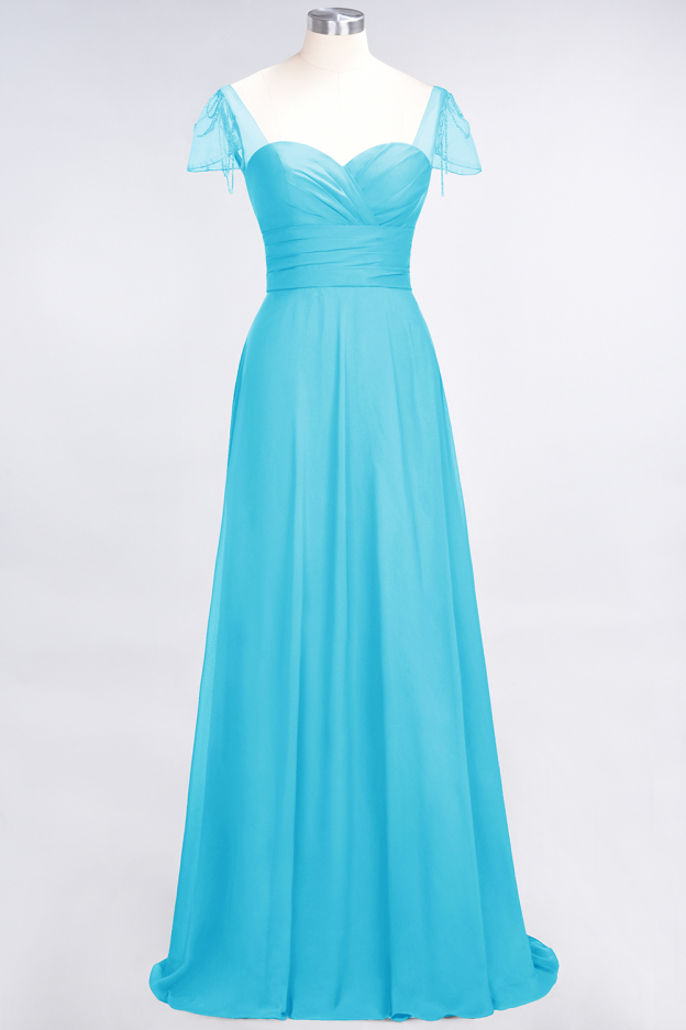 27prom Chic Chiffon Sweetheart Cap-Sleeves Ruffle Bridesmaid Dresses with Beadings-27prom