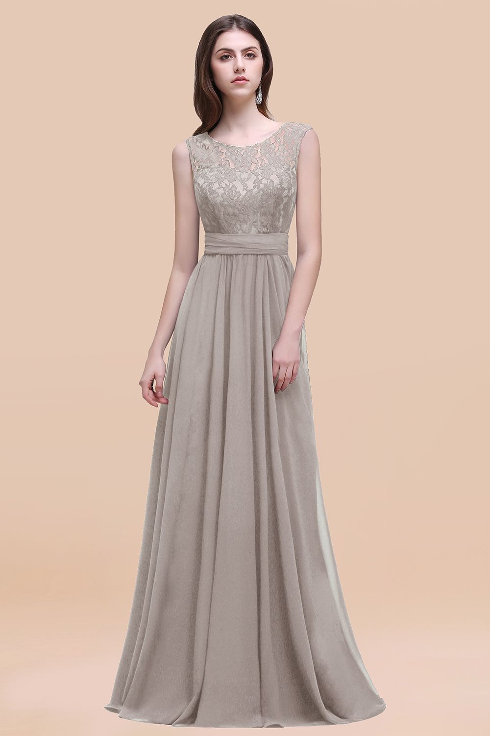 27prom Vintage Lace Scoop Sleeveless Dark Blue Bridesmaid Dress with V-Back-27prom