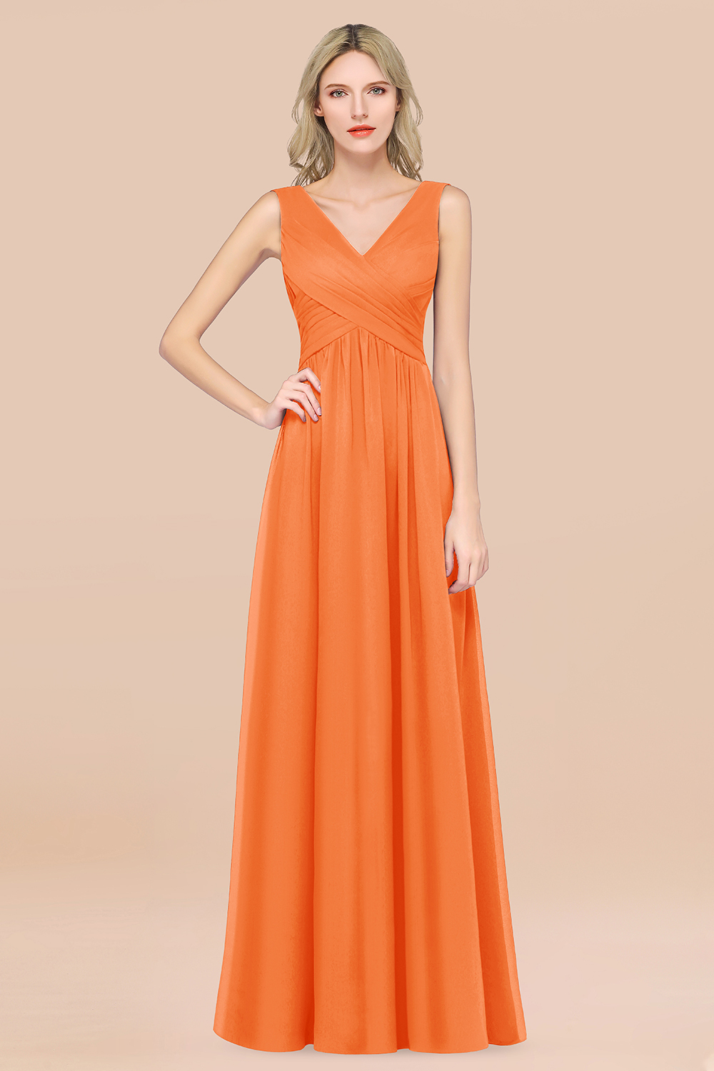 27prom Glamorous Chiffon V-Neck Sleeveless Burgundy Bridesmaid Dress with Draped Back-27prom