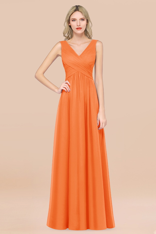 27prom Glamorous Chiffon V-Neck Sleeveless Burgundy Bridesmaid Dress with Draped Back-27prom