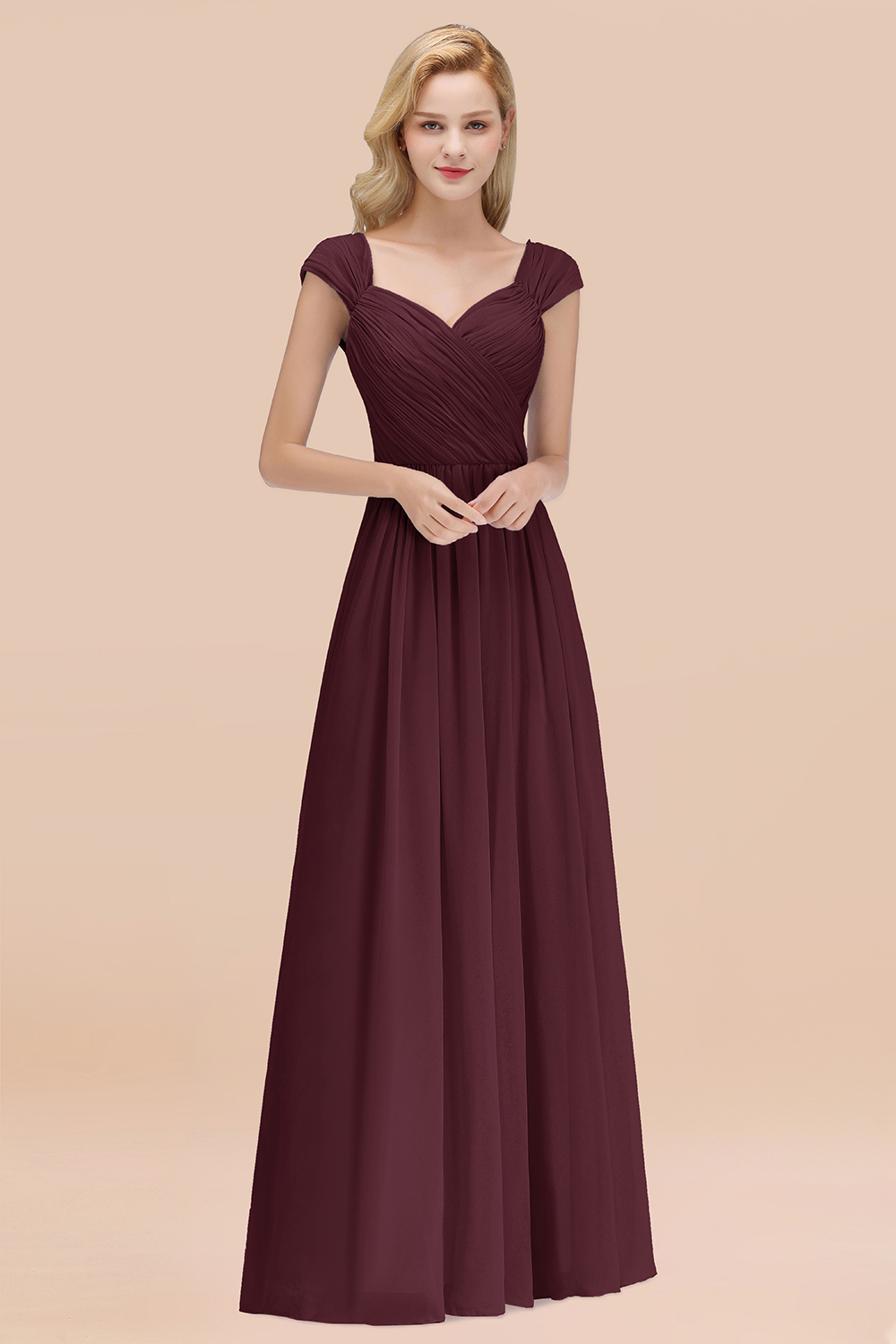 27prom Modest Chiffon Sweetheart Sleeveless Affordable Bridesmaid Dresses with Ruffles-27prom