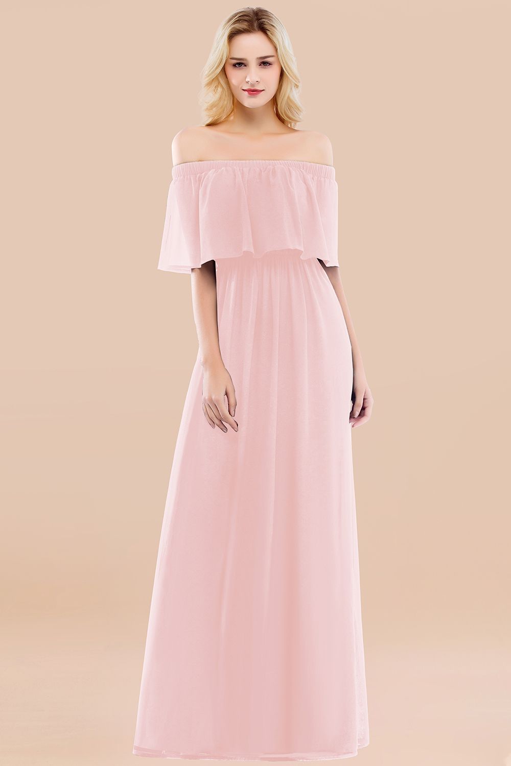 27prom Vintage Off-the-Shoulder Long Burgundy Bridesmaid Dress with Ruffle-27prom