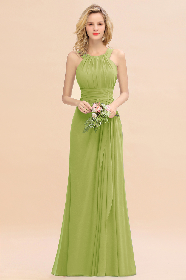 27prom Elegant Round Neck Sleeveless Bridesmaid Dress with Ruffles-27prom