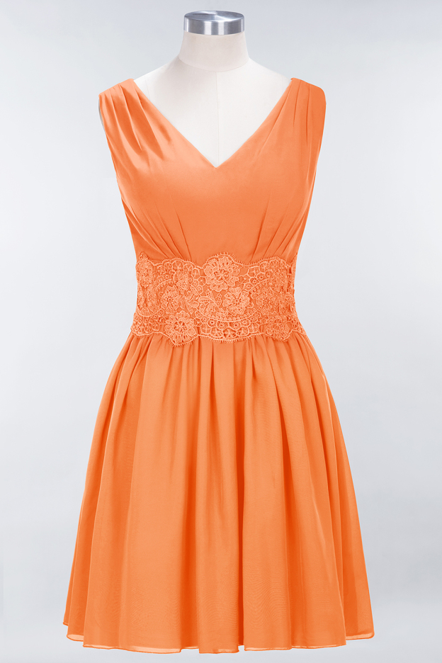 27prom Pretty V-Neck Short Sleeveless Lace Bridesmaid Dresses Online-27prom