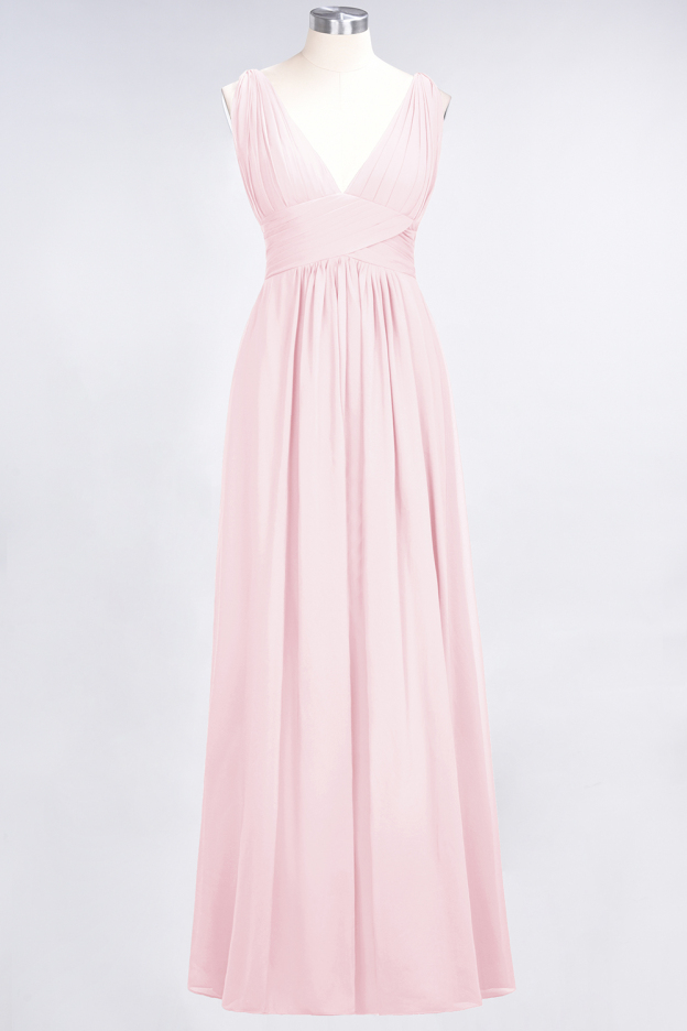 27prom Elegant V-Neck Burgundy Chiffon Affordable Bridesmaid Dress with Ruffle-27prom