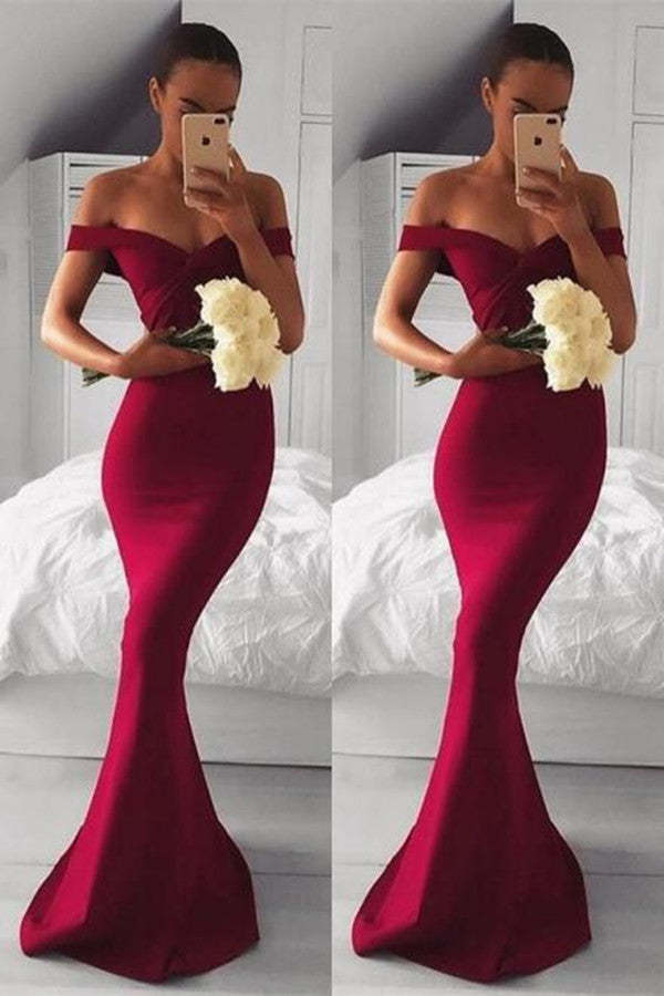Off-the-Shoulder Burgundy Mermaid Prom Dress