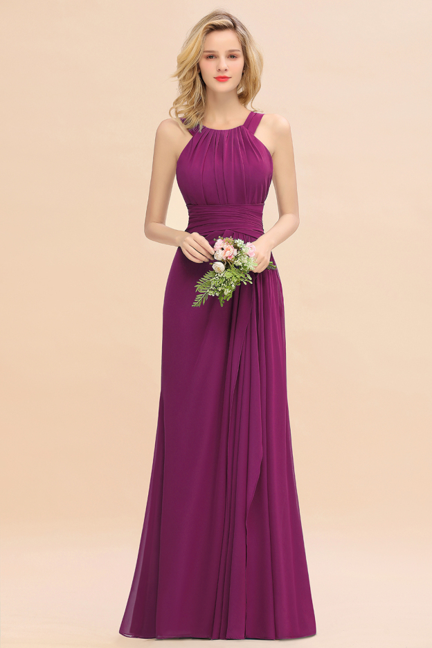 27prom Elegant Round Neck Sleeveless Bridesmaid Dress with Ruffles-27prom