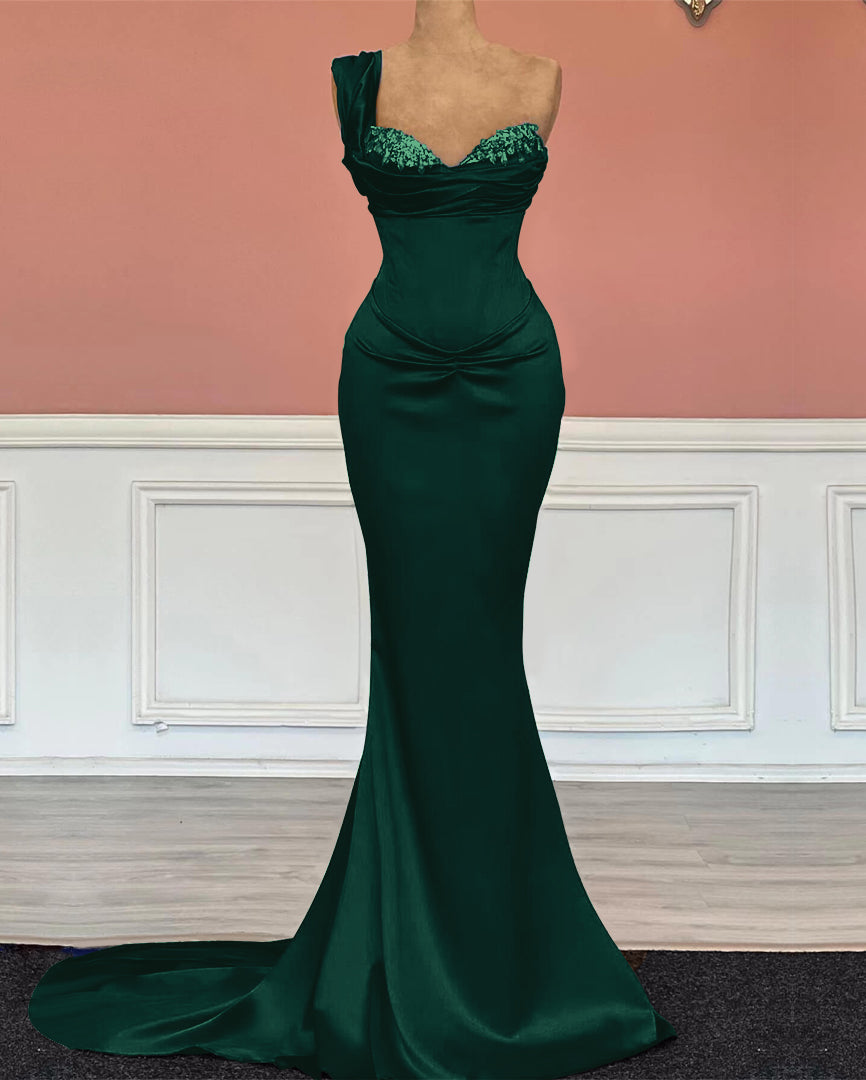 Royal Blue One-Shoulder Long Sweetheart Mermaid Prom Dress with Sequins