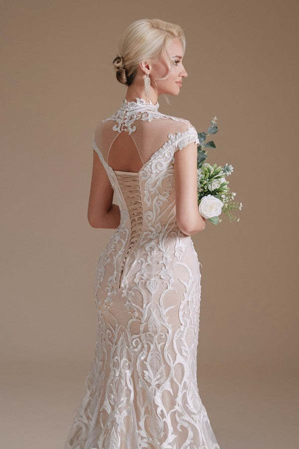 Sleeveless Mermaid Wedding Dress High-neck Lace With Sleeves