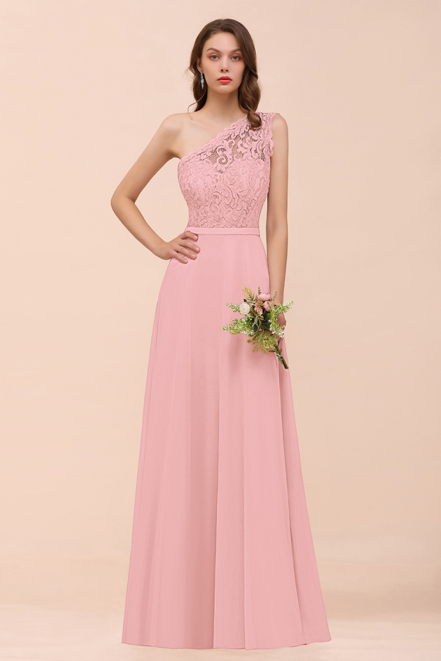 27prom New Arrival Dusty Rose One Shoulder Lace Long Bridesmaid Dress-27prom
