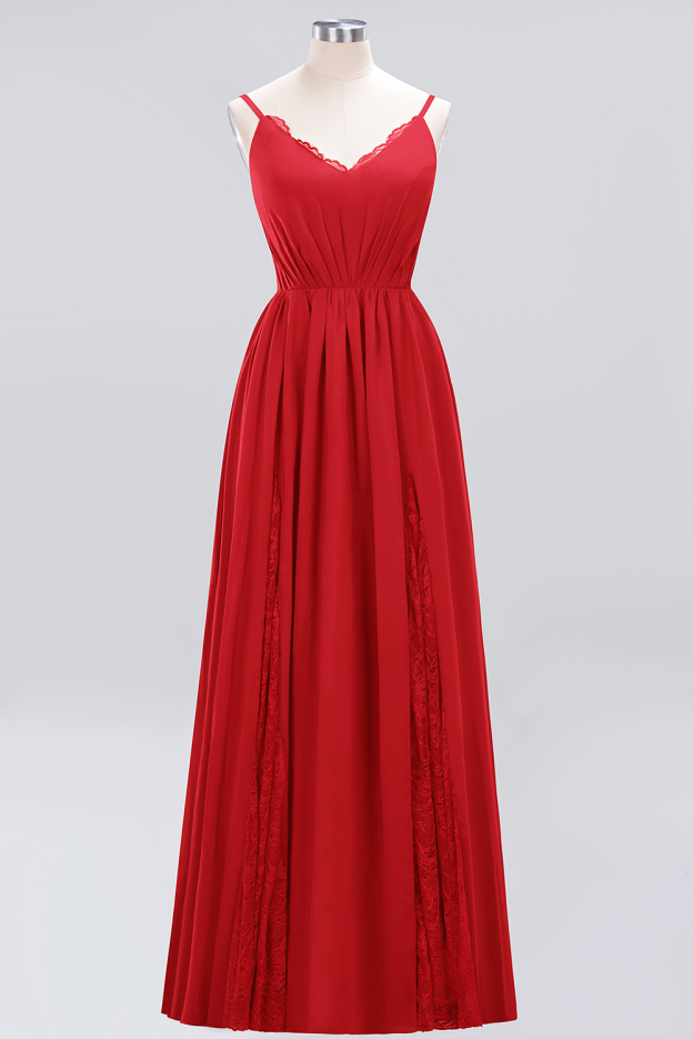 27prom Elegant Spaghetti Straps Long Bridesmaid Dress Lace V-Neck Maid of Honor Dress-27prom