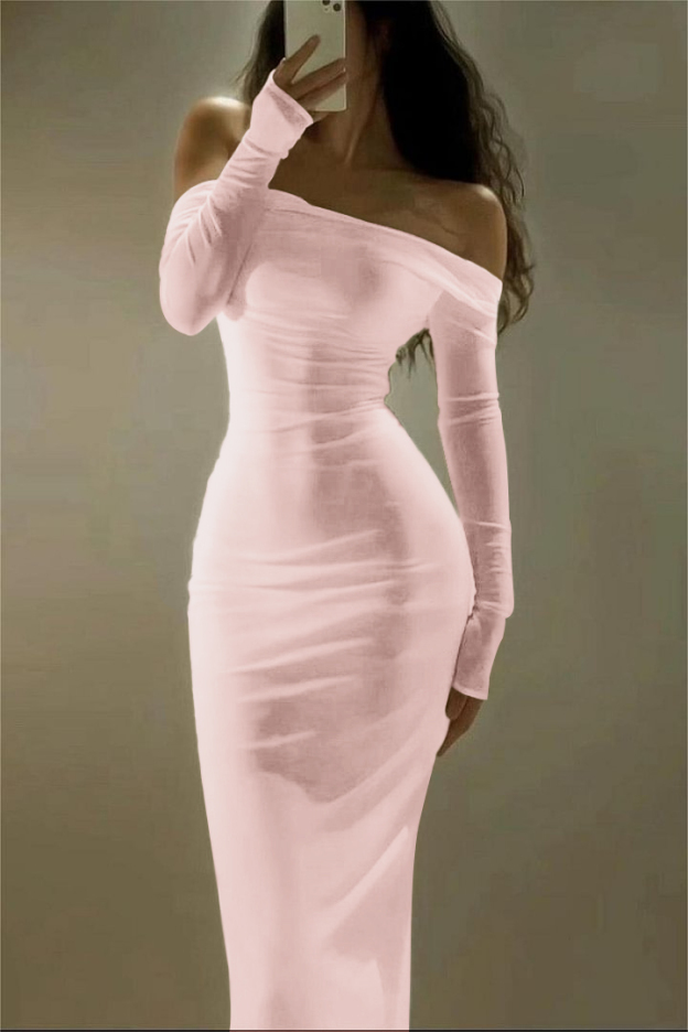 Off the Shoulder Strapless Long Sleeves Long Prom Dress With Pleated