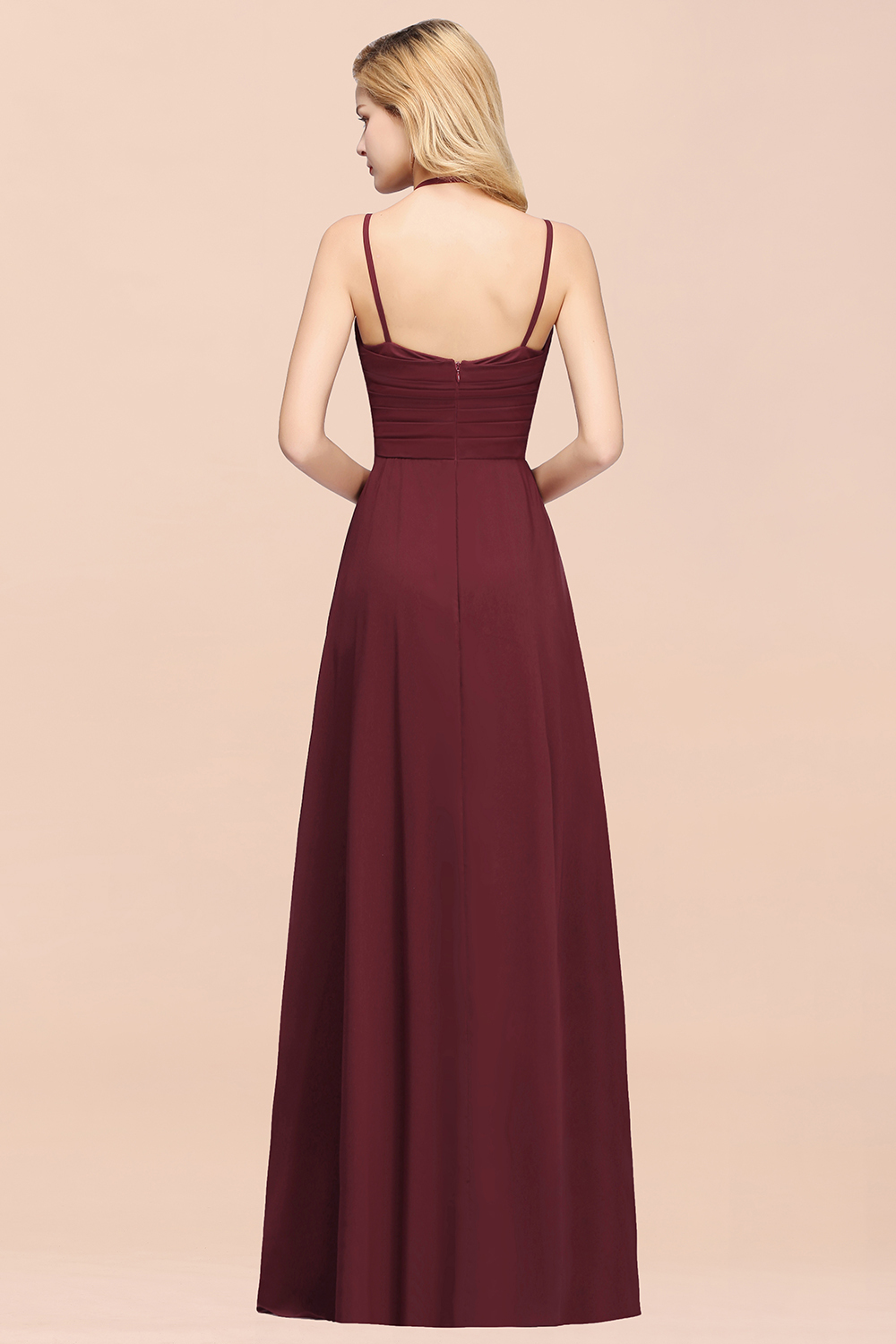 27prom Affordable Chiffon Burgundy Bridesmaid Dress With Spaghetti Straps-27prom