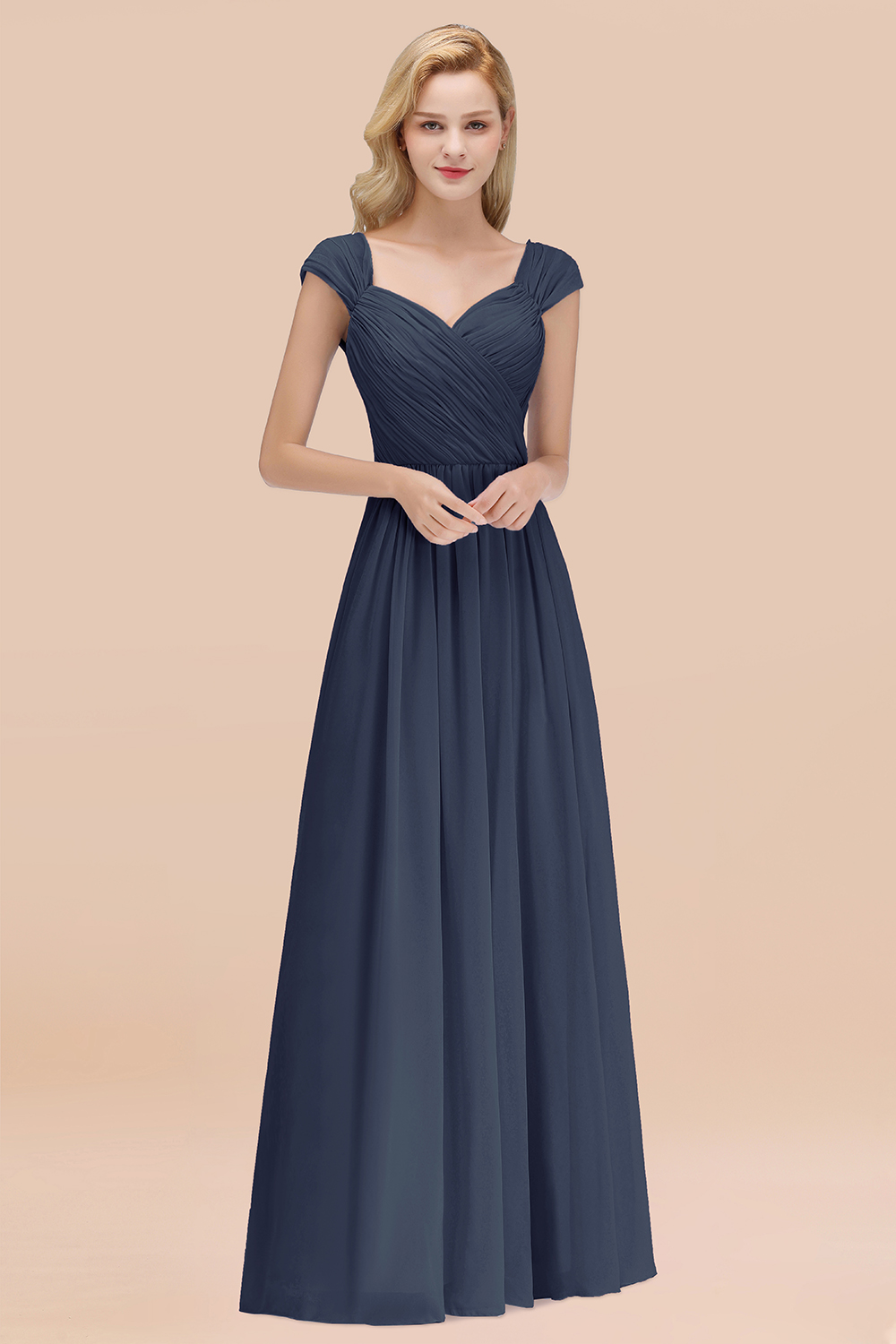 27prom Modest Chiffon Sweetheart Sleeveless Affordable Bridesmaid Dresses with Ruffles-27prom
