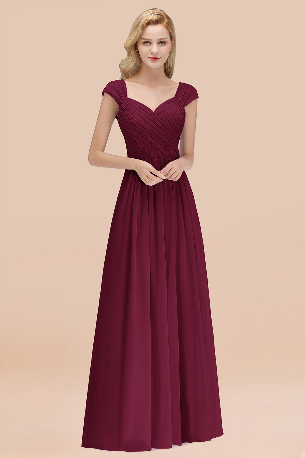 27prom Modest Chiffon Sweetheart Sleeveless Affordable Bridesmaid Dresses with Ruffles-27prom