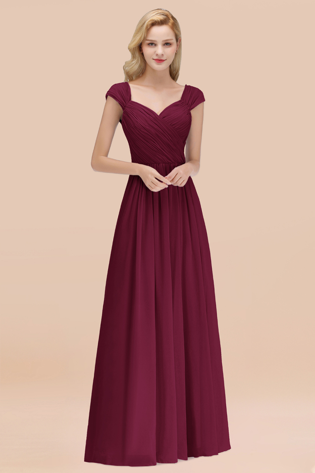 27prom Modest Chiffon Sweetheart Sleeveless Affordable Bridesmaid Dresses with Ruffles-27prom