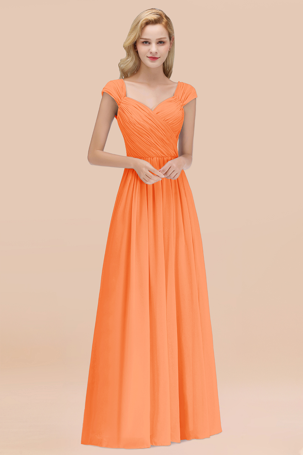 27prom Modest Chiffon Sweetheart Sleeveless Affordable Bridesmaid Dresses with Ruffles-27prom