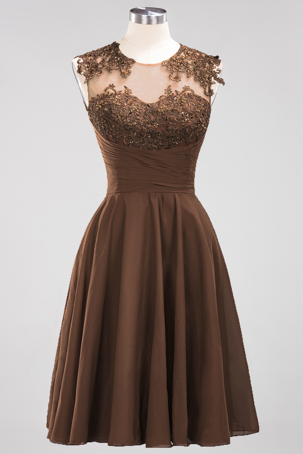 27prom Cute Chiffon Round Neck Short Burgundy Bridesmaid Dresses with Appliques-27prom