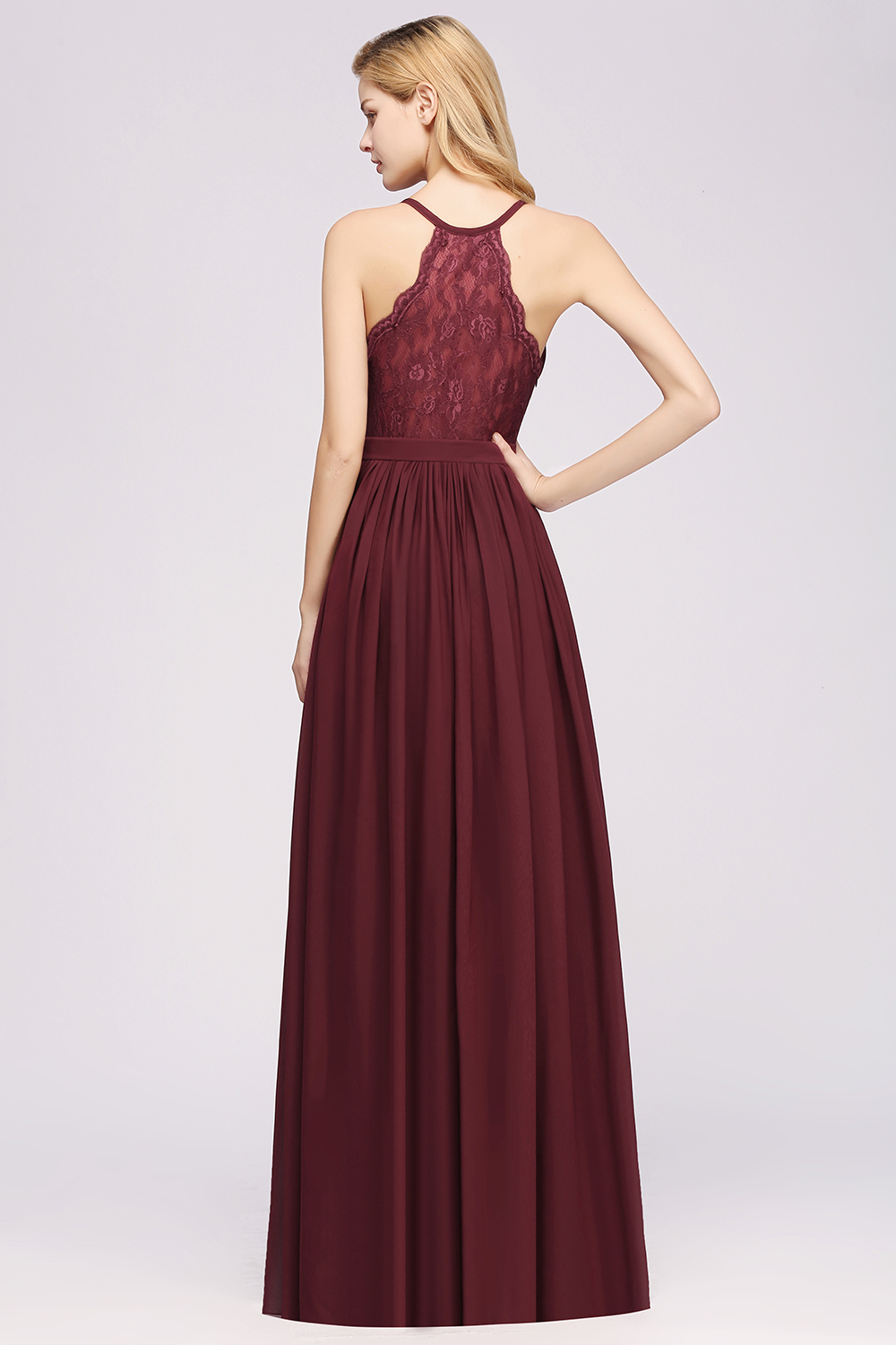 27prom Affordable Chiffon V-Neck Sleeveless Lace Bridesmaid Dress Online-27prom
