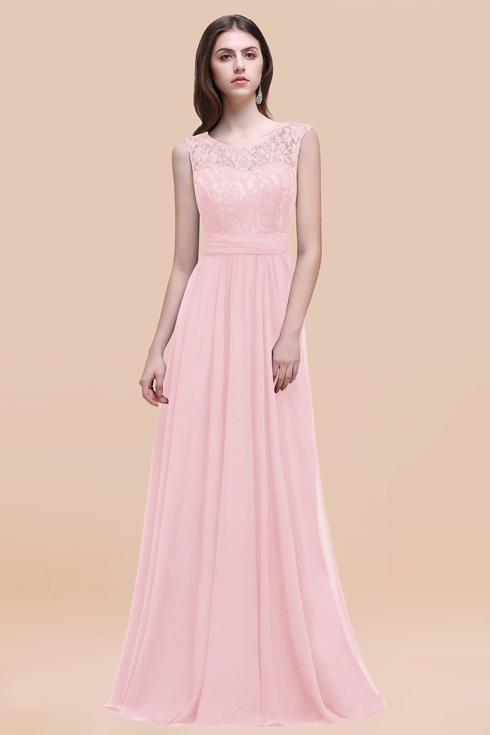 27prom Vintage Lace Scoop Sleeveless Dark Blue Bridesmaid Dress with V-Back-27prom