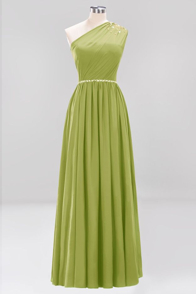 27prom Modest One-shoulder Royal Blue Affordable Bridesmaid Dress with Beadings-27prom